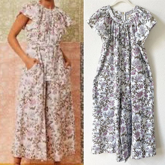 Hannah Artwear Floral Wide Leg Jumpsuit Size 1 US 6 Bohemian Lagenlook Feminine - Picture 1 of 11
